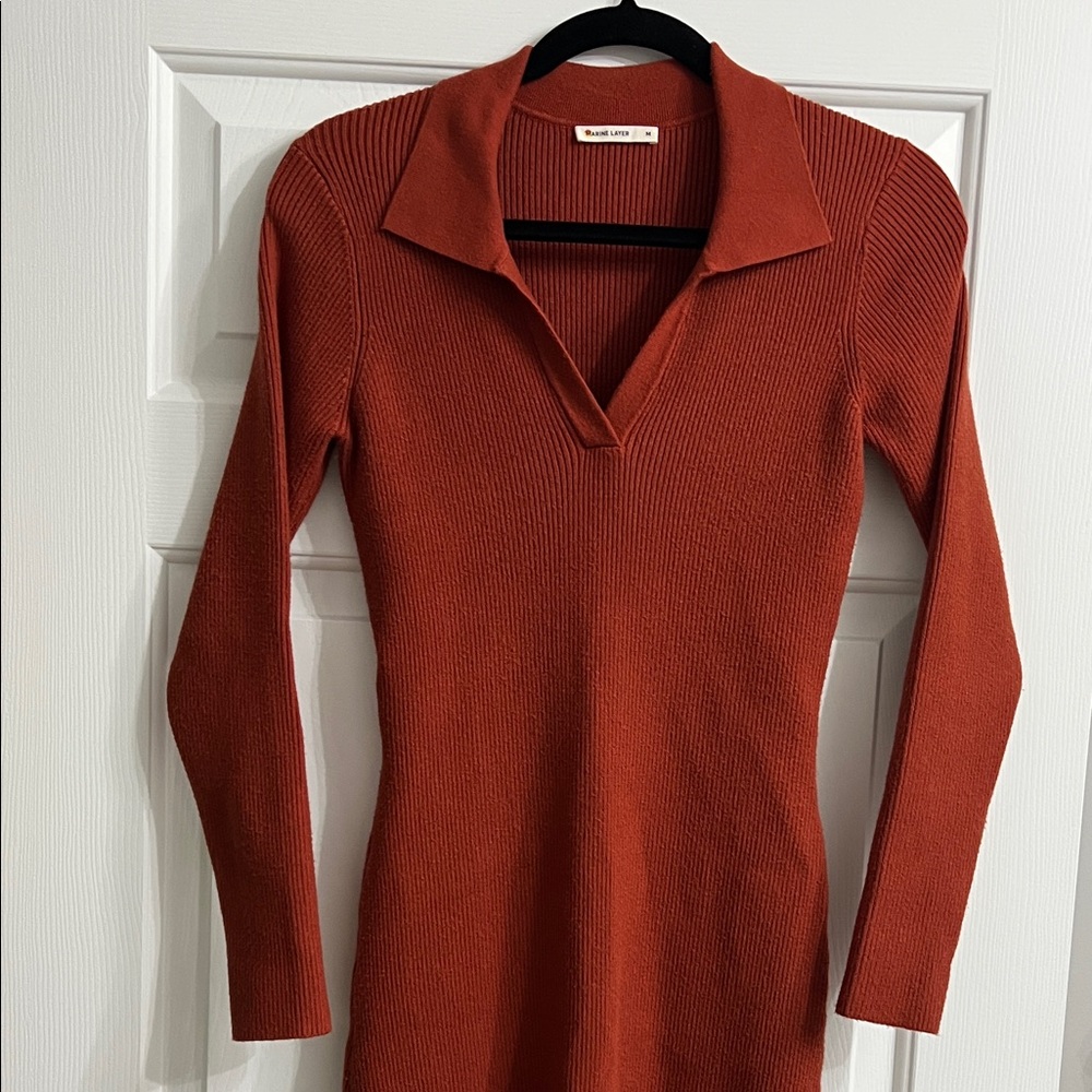 Marine Layer Ribbed Knit collared sweater midi dress